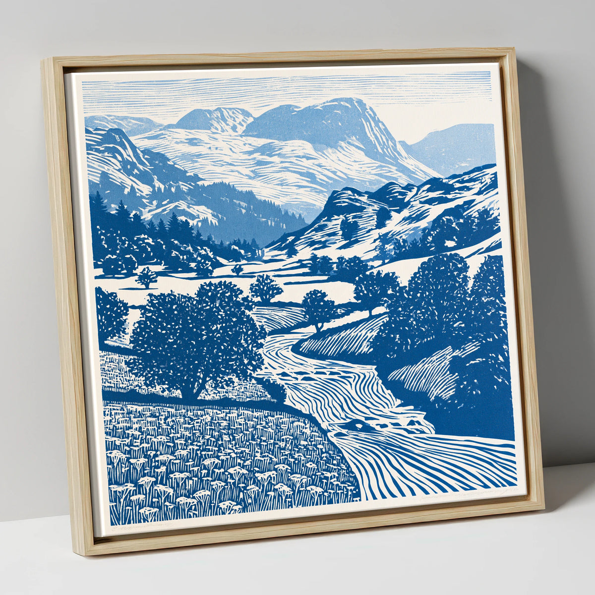 Cobalt Blue Eskdale Valley lake district valley canvas wall art in natural frame
