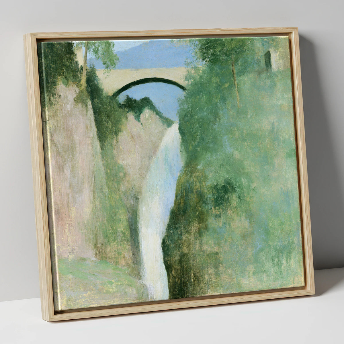 Stone Bridge Over Aira Force lake district waterfall canvas wall art in natural frame