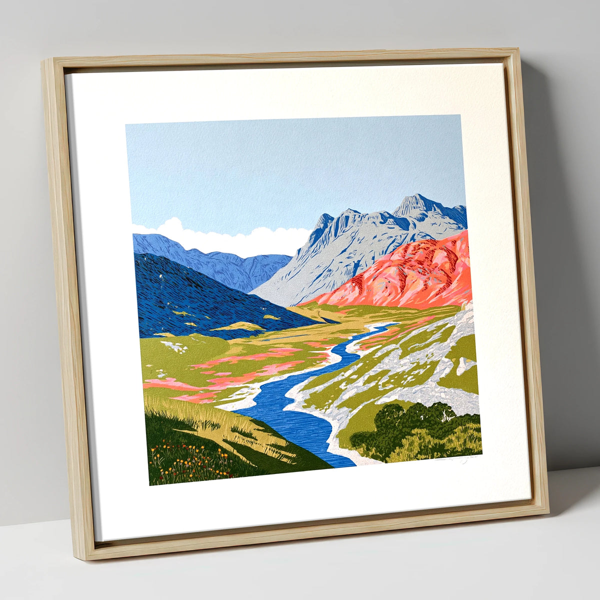 Coral Fells Of Great Langdale lake district valley canvas wall art in natural frame