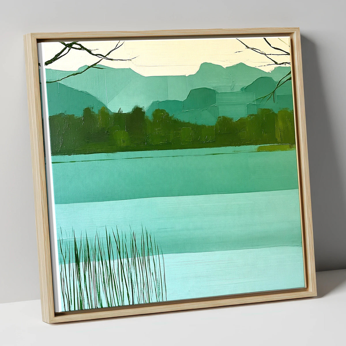 Teal Fells Above Elter Water lake district lake canvas wall art in natural frame