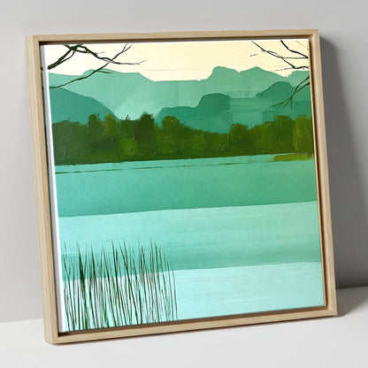 Teal Fells Above Elter Water lake district lake canvas wall art in natural frame