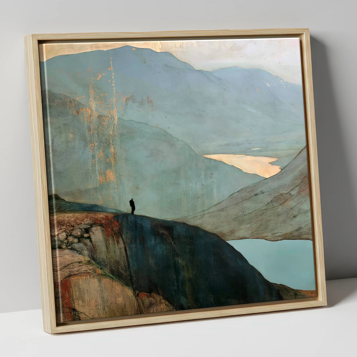 Walker Above Innominate Tarn lake district fell canvas wall art in natural frame