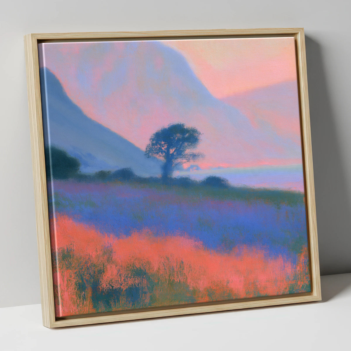 Pastel Dusk on the Fells lake district lake canvas wall art in natural frame