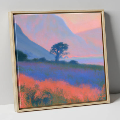 Pastel Dusk on the Fells lake district lake canvas wall art in natural frame