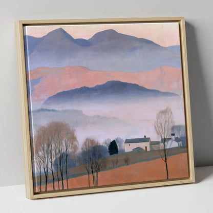Pastel Fells and Morning Mist lake district sky canvas wall art in natural frame