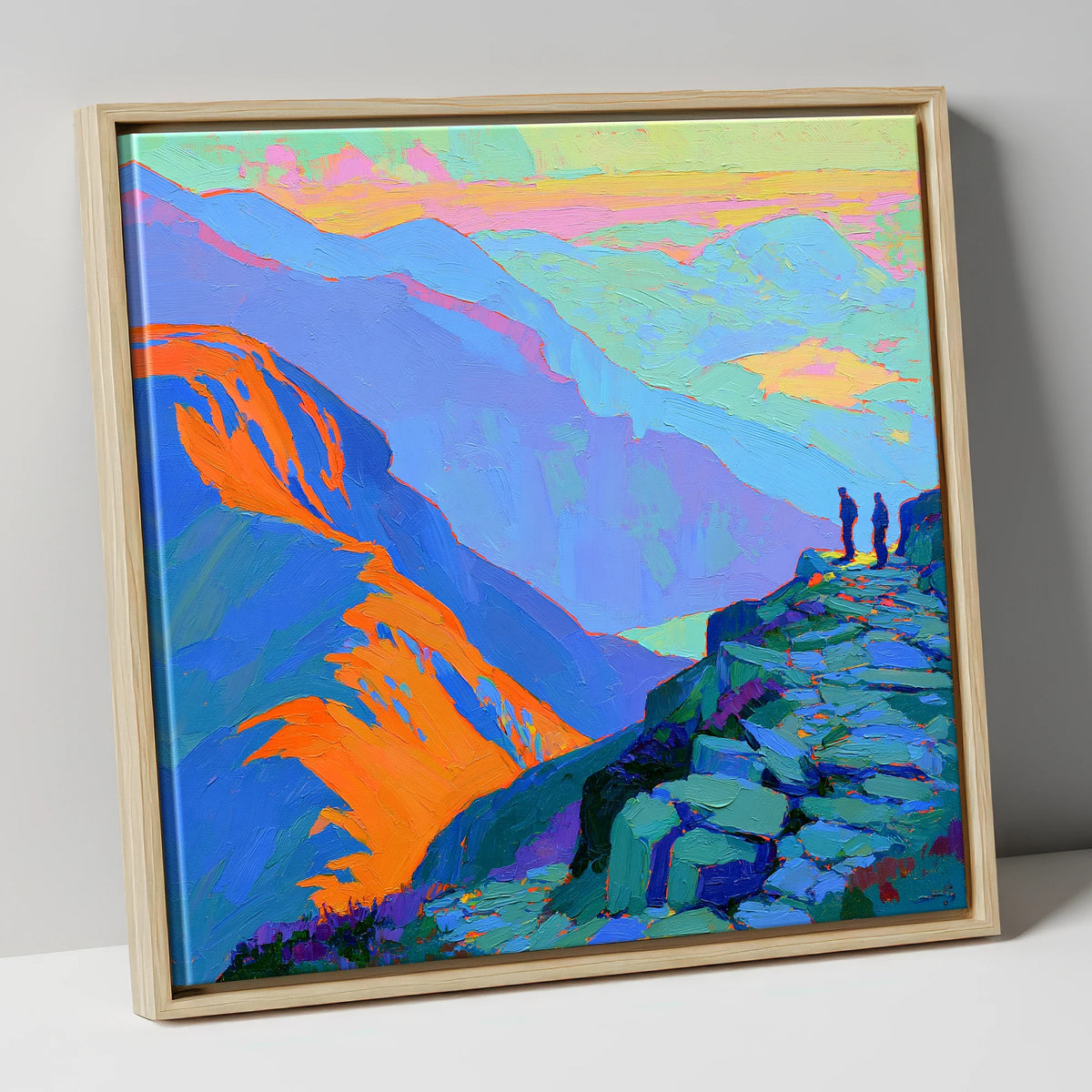 Vibrant Sunlight on the Summit lake district fell canvas wall art in natural frame