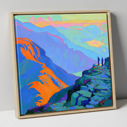 Vibrant Sunlight on the Summit lake district fell canvas wall art in natural frame