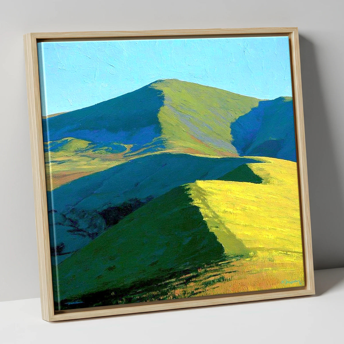Vibrant Sunlight on Great Cockup lake district fell canvas wall art in natural frame