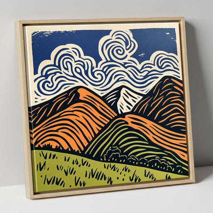 Rolling Fells Under Swirling Clouds lake district fell canvas wall art in natural frame