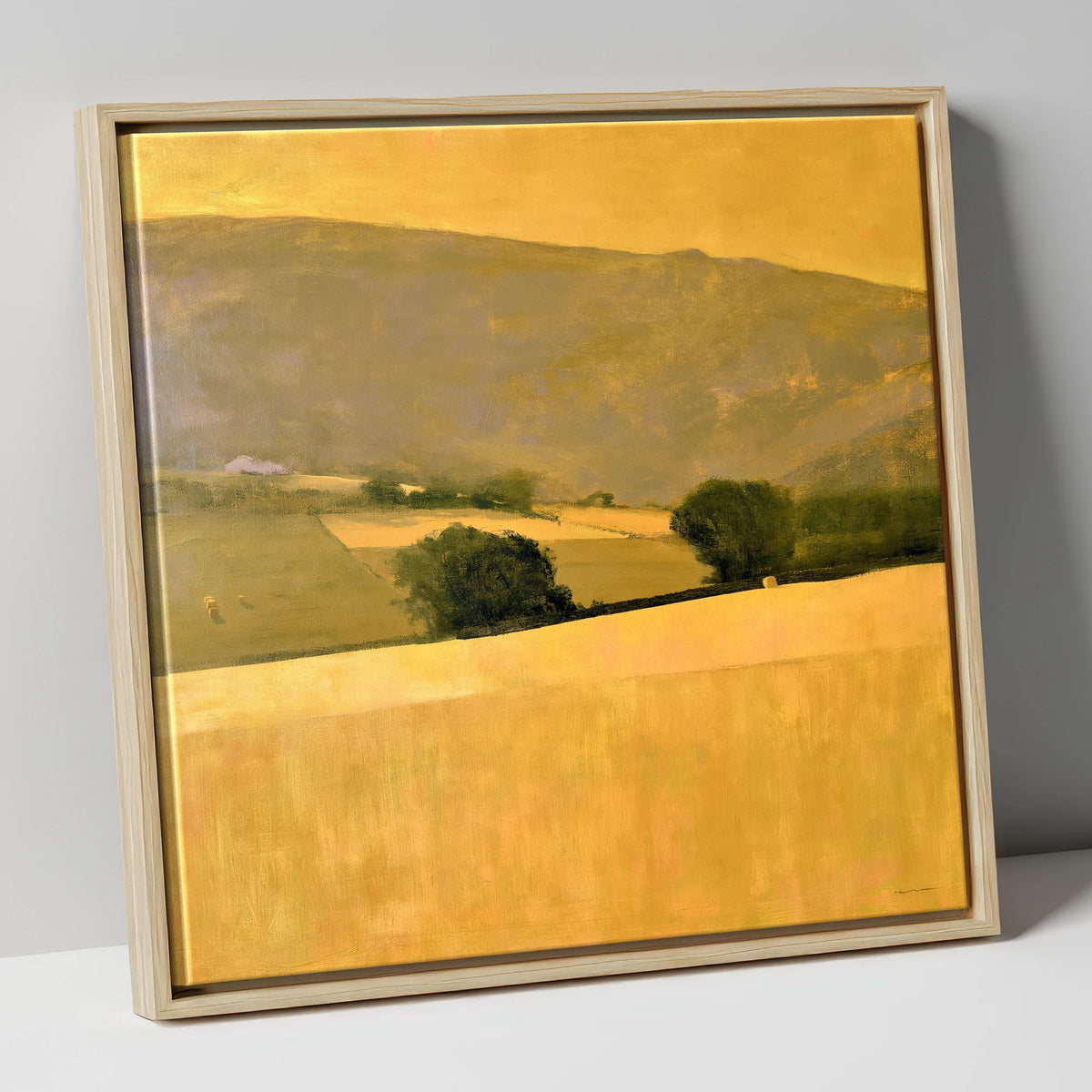 Golden Fields in a Dale lake district valley canvas wall art in natural frame
