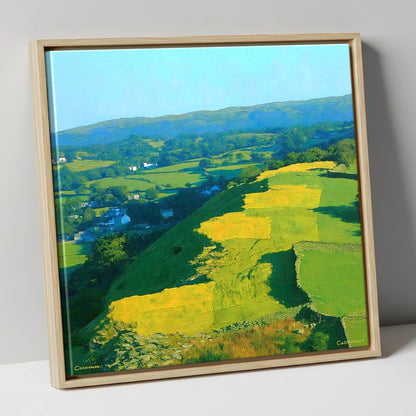 Sunlit Patchwork on Baystones Ridge lake district fell canvas wall art in natural frame