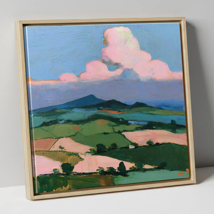 Blush Clouds Over Rolling Fells lake district fell canvas wall art in natural frame