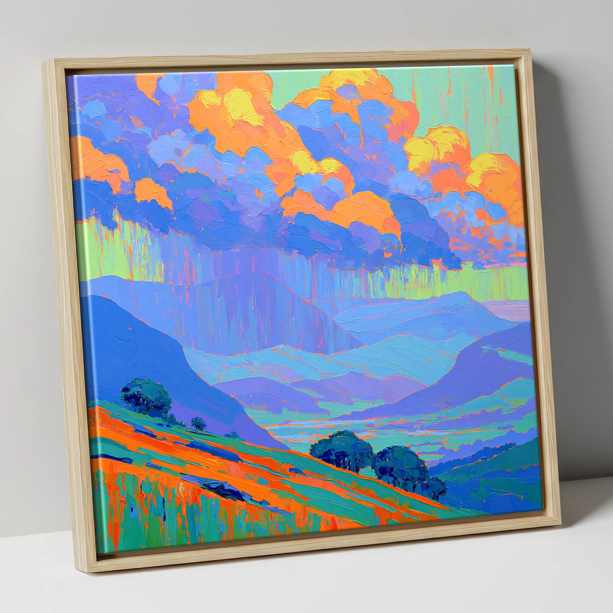 Vibrant Storm Clouds Over Fells lake district sky canvas wall art in natural frame