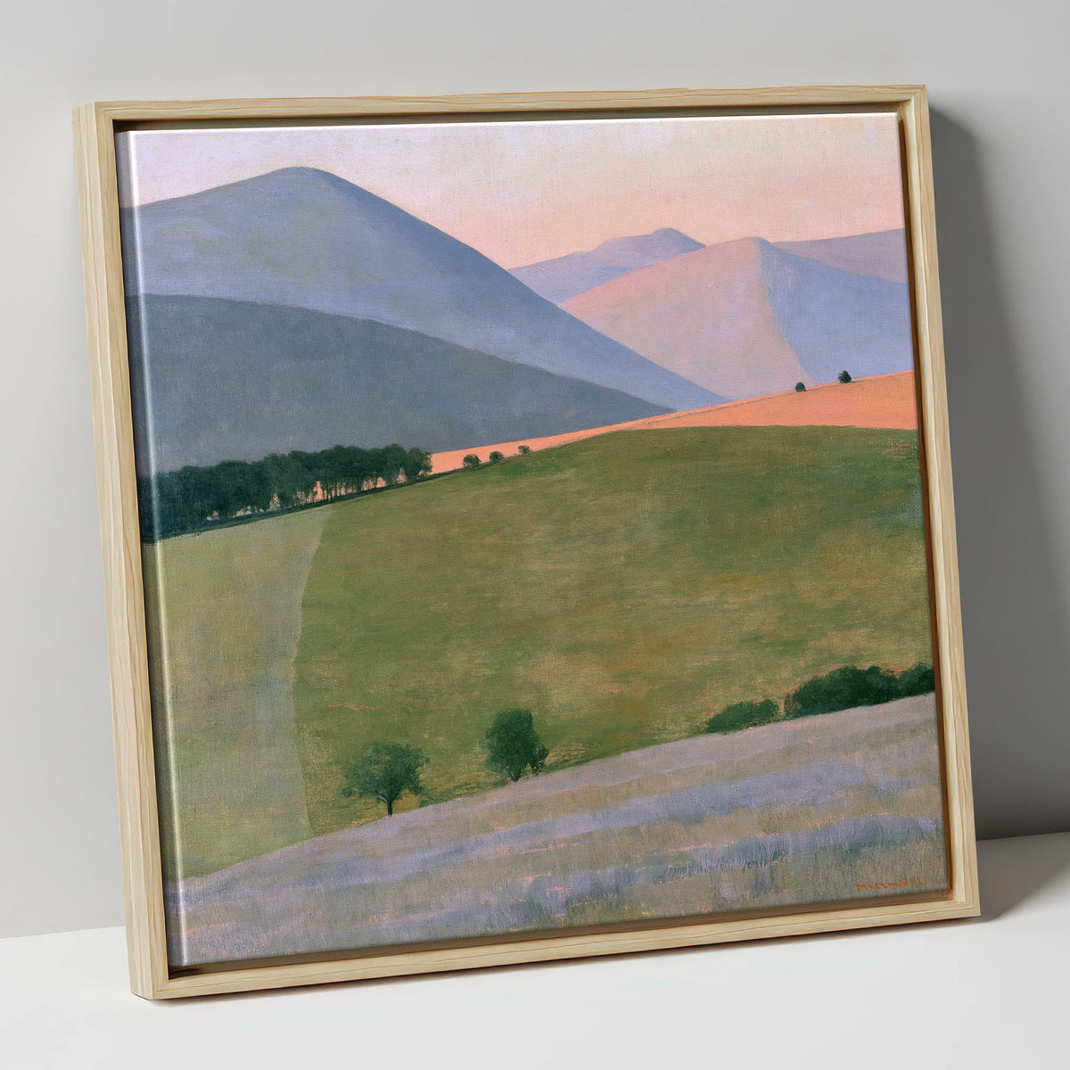 Pastel Fells Above Green Valley lake district valley canvas wall art in natural frame