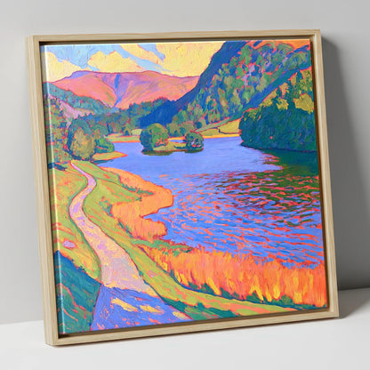 Vivid Path Beside Rydal Water lake district lake canvas wall art in natural frame