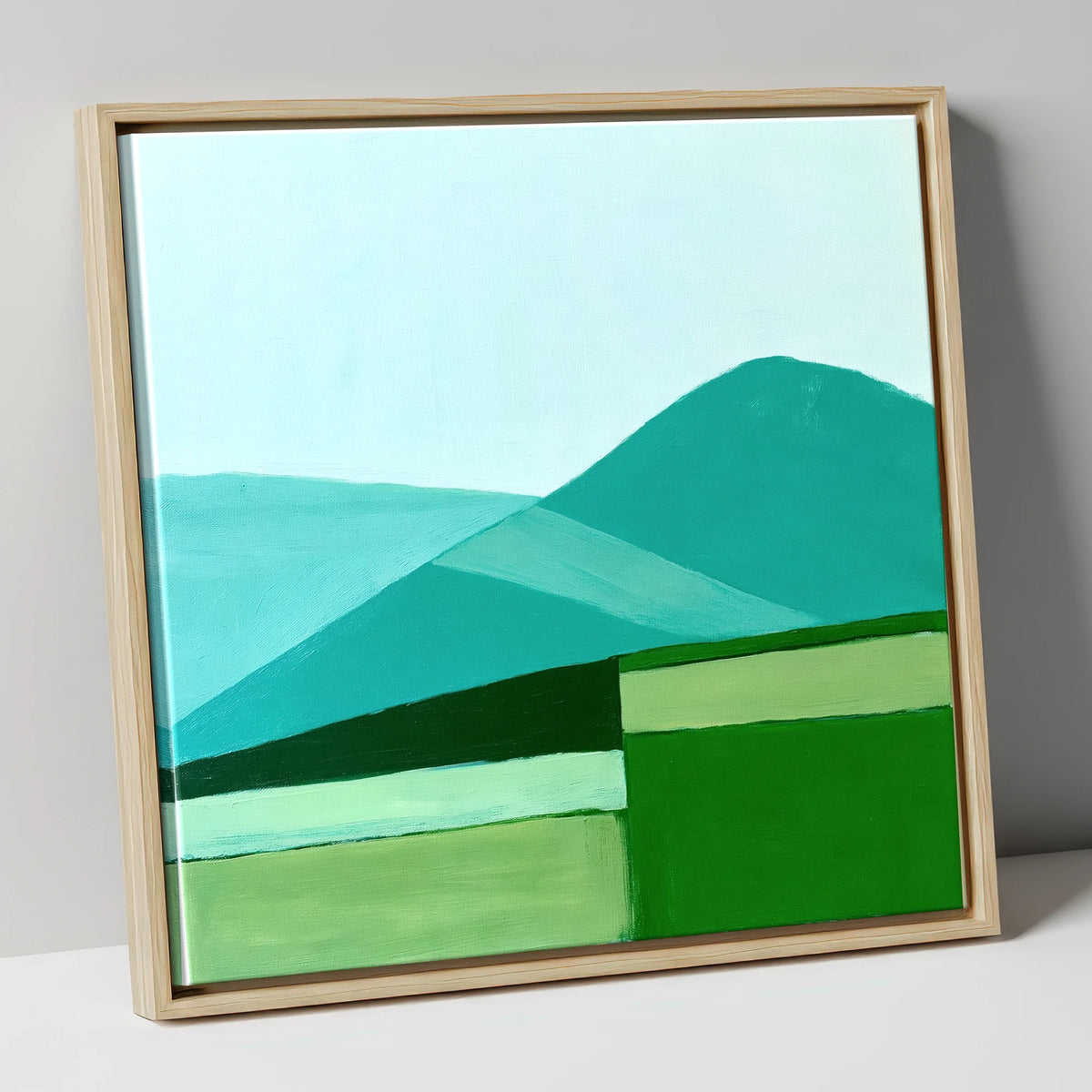 Modern Geometric Blencathra In Teal lake district fell canvas wall art in natural frame