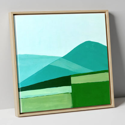 Modern Geometric Blencathra In Teal lake district fell canvas wall art in natural frame
