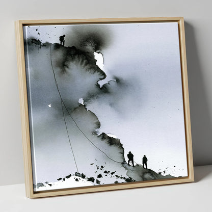 Monochrome Climbers on a Crag lake district walking canvas wall art in natural frame