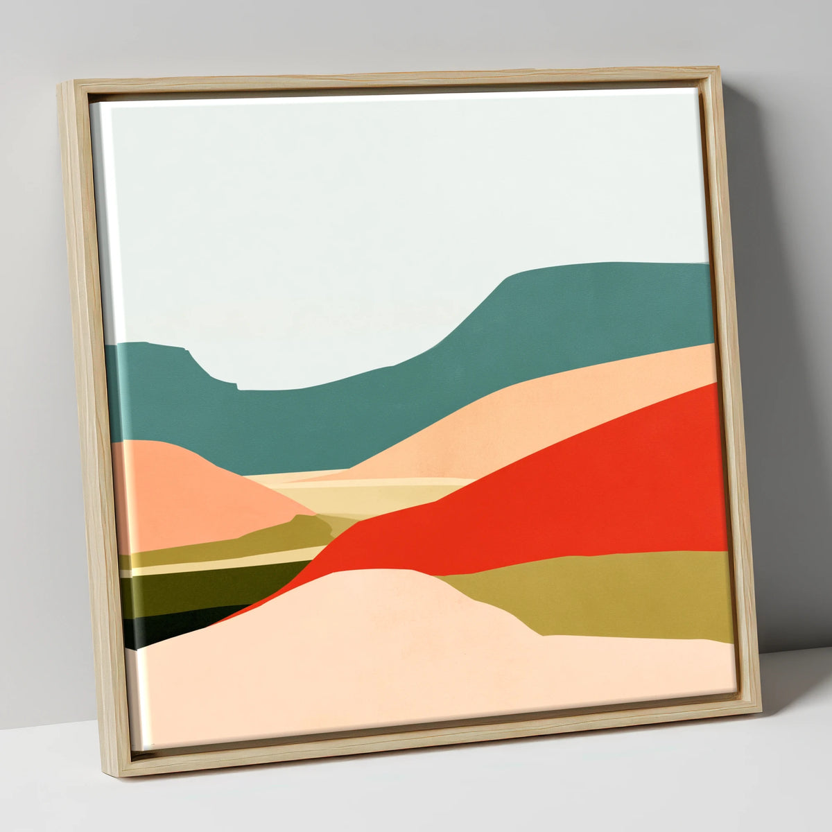 Abstract Dale Patchwork Fields lake district valley canvas wall art in natural frame