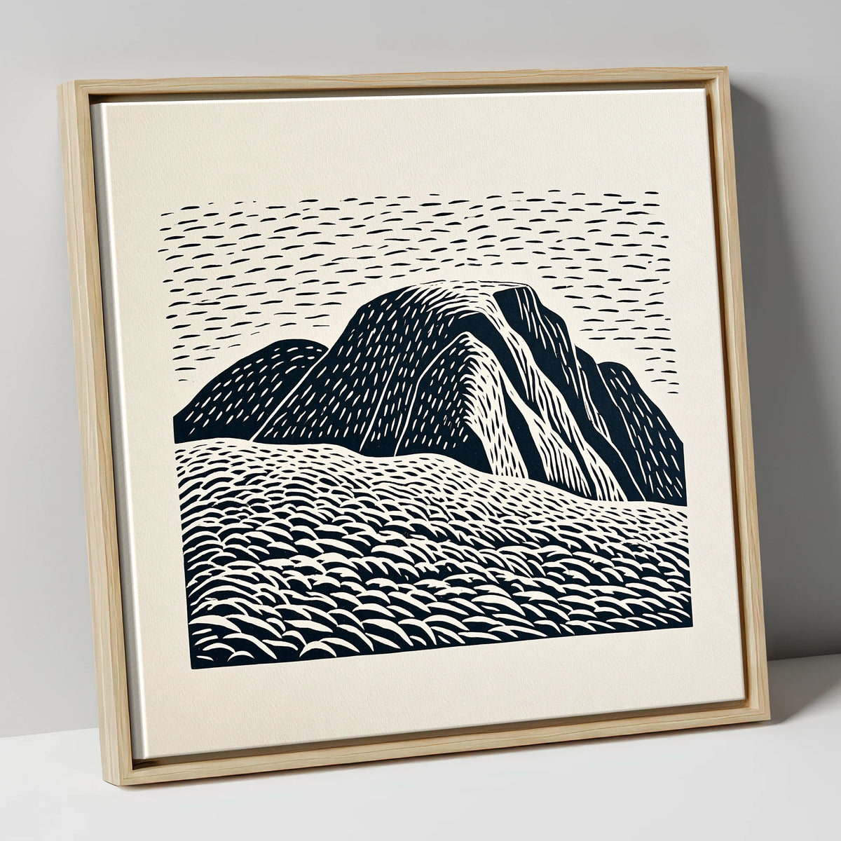 Graphic Monochrome Great Gable lake district fell canvas wall art in natural frame