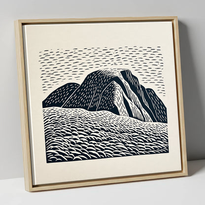Graphic Monochrome Great Gable lake district fell canvas wall art in natural frame