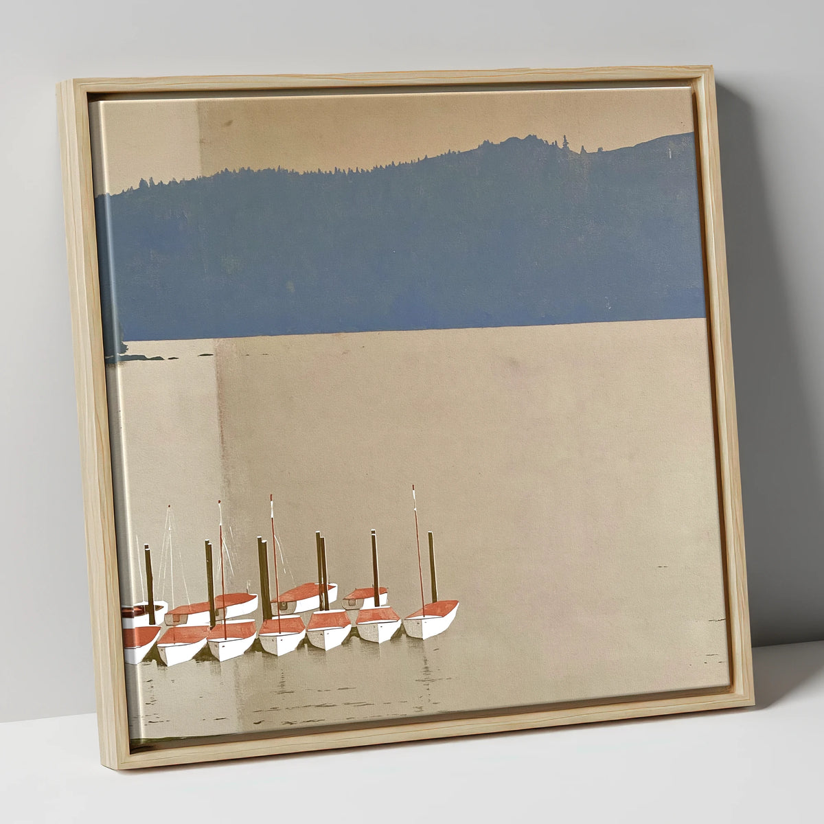Windermere Boats Below Slate Fells lake district lake canvas wall art in natural frame