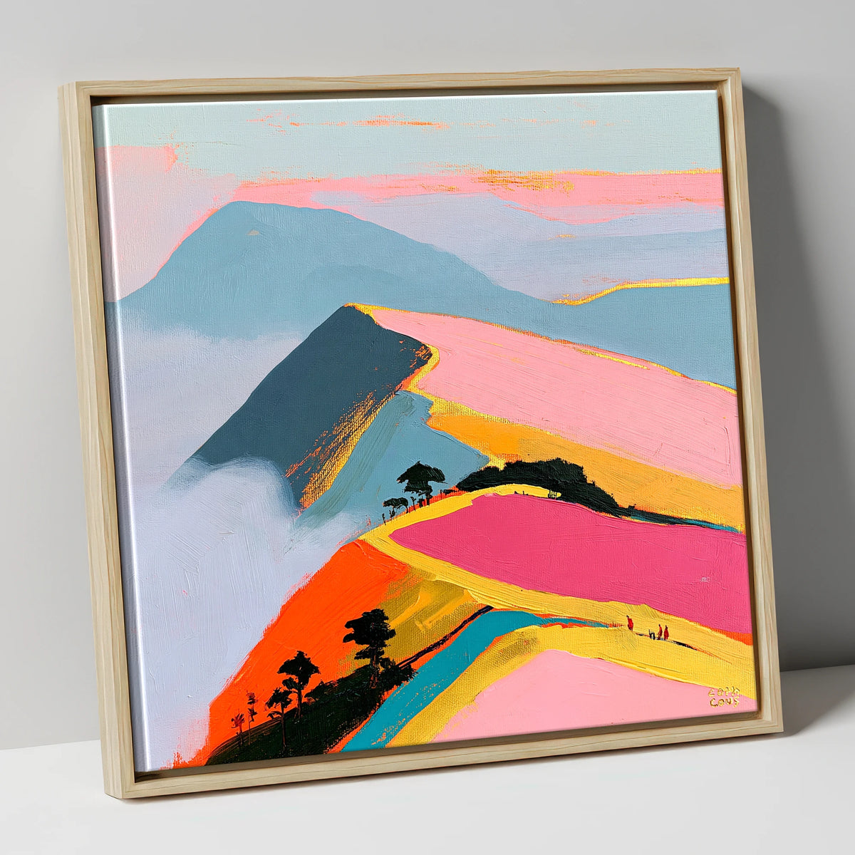 Vivid Misty Fell Ridge lake district fell canvas wall art in natural frame