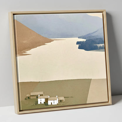 White Farmsteads Above Loweswater lake district lake canvas wall art in natural frame