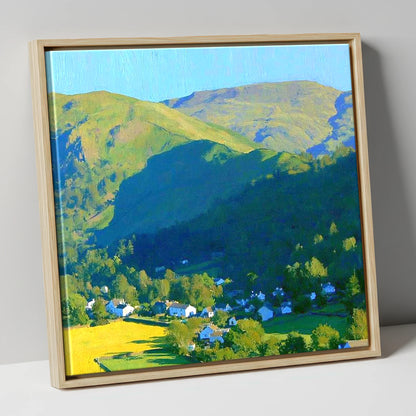Sunlight on Silver How Ridge lake district fell canvas wall art in natural frame