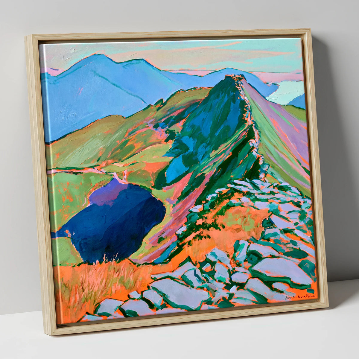 Vibrant Striding Edge Helvellyn lake district fell canvas wall art in natural frame