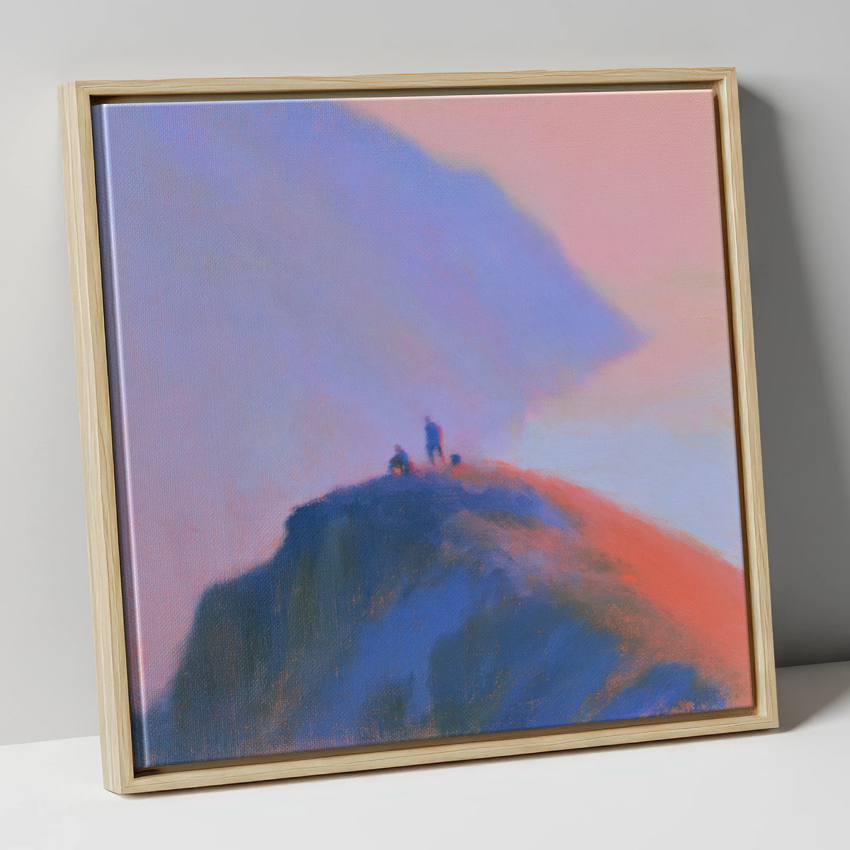 Twilight Climbers on Lakeland Crag lake district walking canvas wall art in natural frame