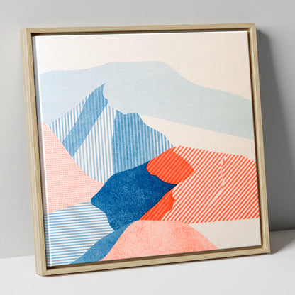 Abstract Skiddaw in Blue and Coral lake district fell canvas wall art in natural frame