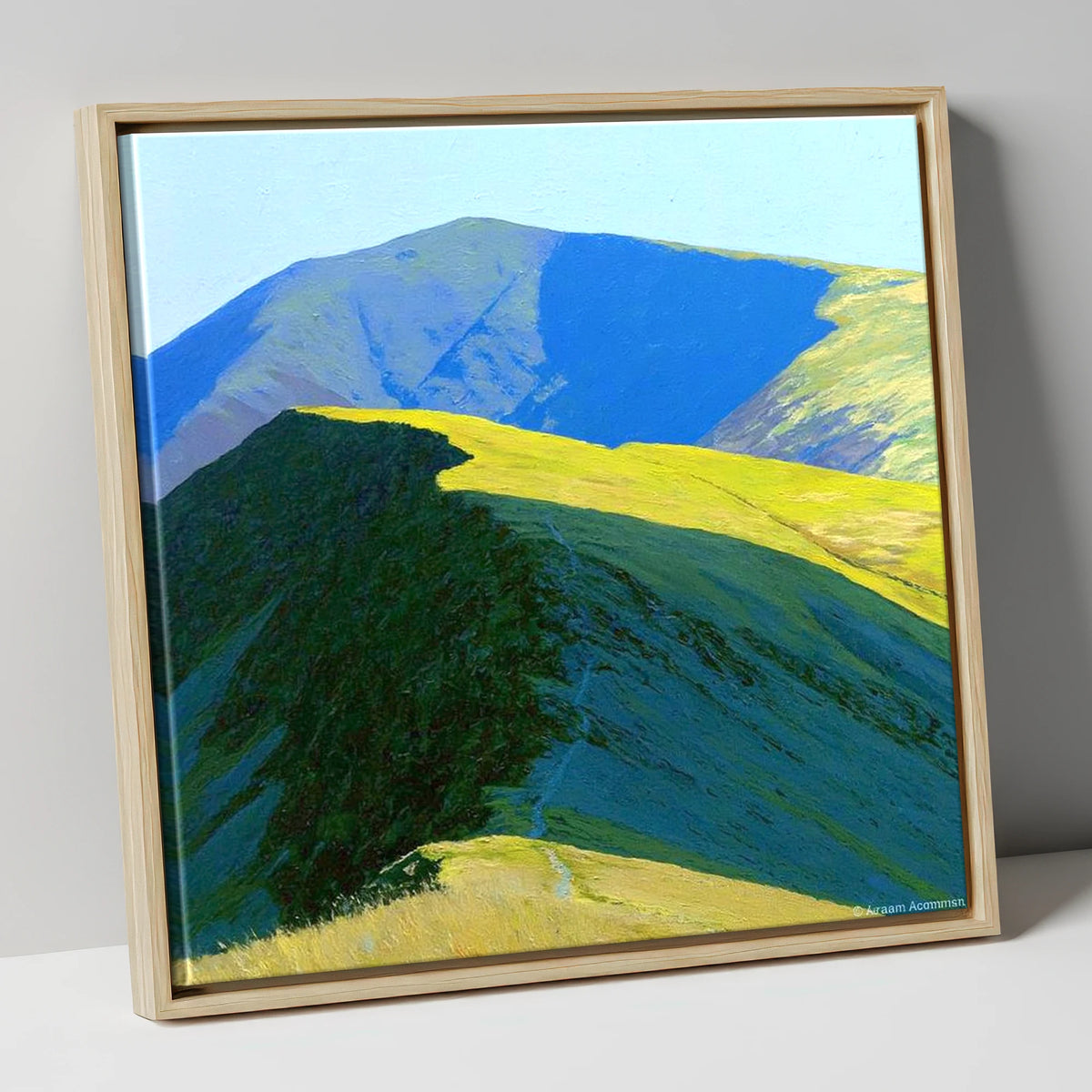 Great Rigg Sunlit Ridge Path lake district fell canvas wall art in natural frame