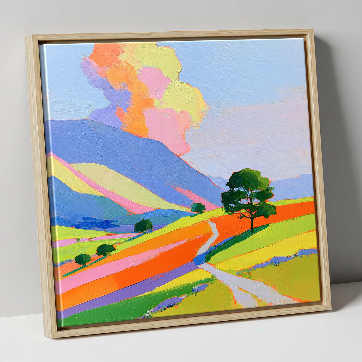 Winding Path Through Colourful Fells lake district fell canvas wall art in natural frame