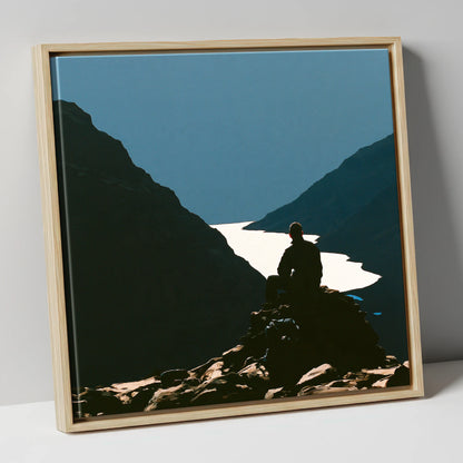 Walker Silhouette on Great Gable lake district fell canvas wall art in natural frame