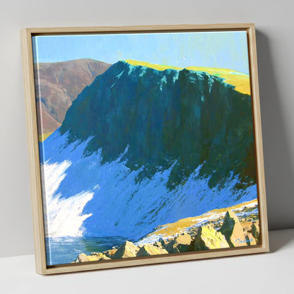 Winter Sunlight on Dow Crag lake district fell canvas wall art in natural frame
