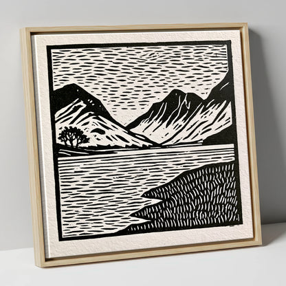 Black and White Buttermere Fells lake district lake canvas wall art in natural frame