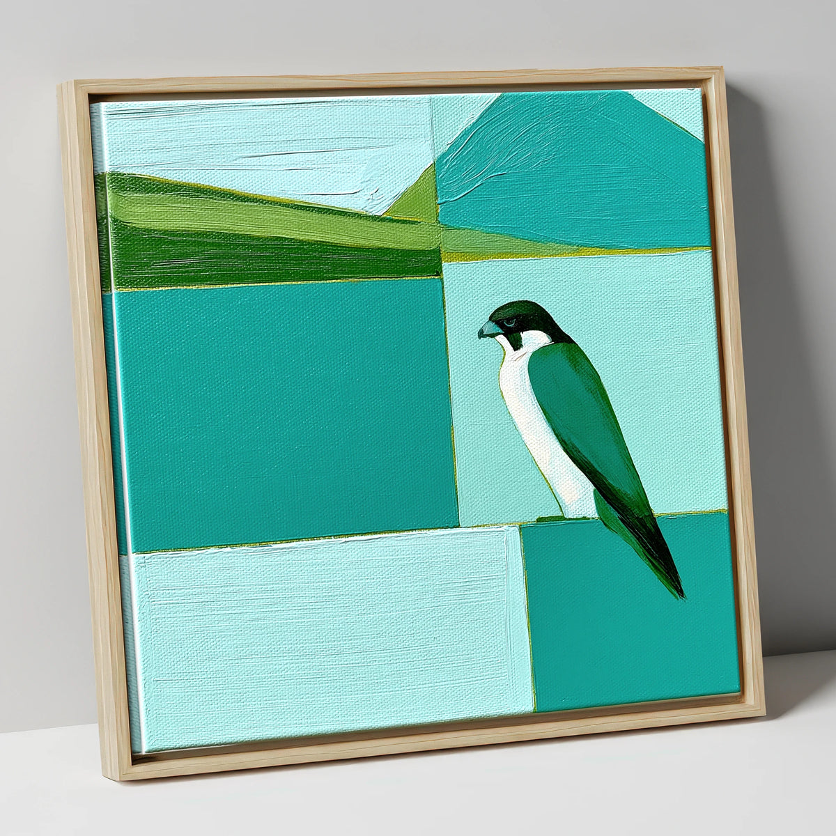 Peregrine Falcon Against Teal Fells lake district wildlife canvas wall art in natural frame