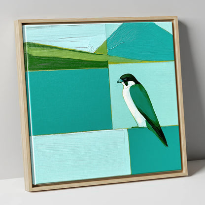 Peregrine Falcon Against Teal Fells lake district wildlife canvas wall art in natural frame