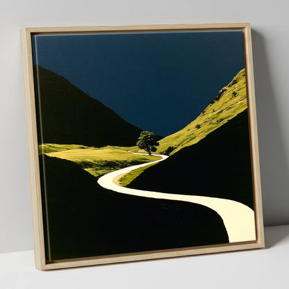 Winding River Through Dark Valley lake district waterfall canvas wall art in natural frame