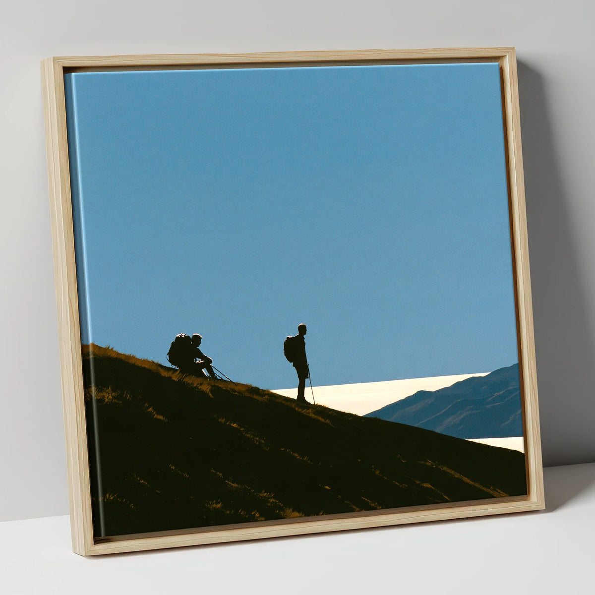 Catbells Walkers Against Vast Sky lake district fell canvas wall art in natural frame