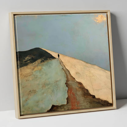 Silhouetted Walker on Striding Edge lake district walking canvas wall art in natural frame