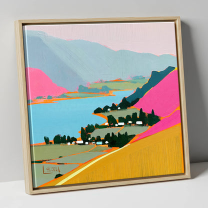 Vibrant Ullswater from Place Fell lake district village canvas wall art in natural frame
