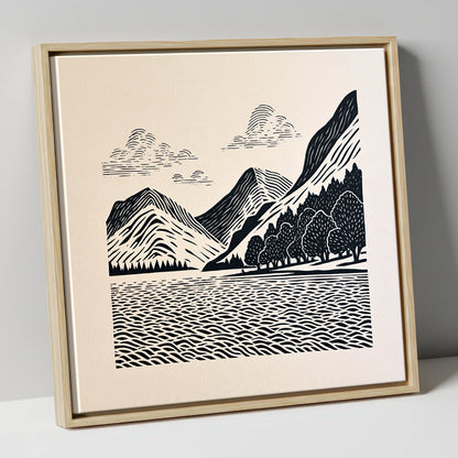 Striking Buttermere Fells and Lake lake district lake canvas wall art in natural frame