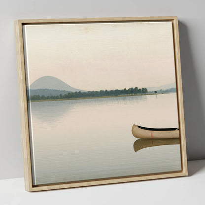 Wooden Canoe on Pale Windermere lake district lake canvas wall art in natural frame