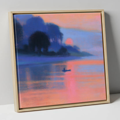 Indigo and Pink Lake Sunset lake district lake canvas wall art in natural frame