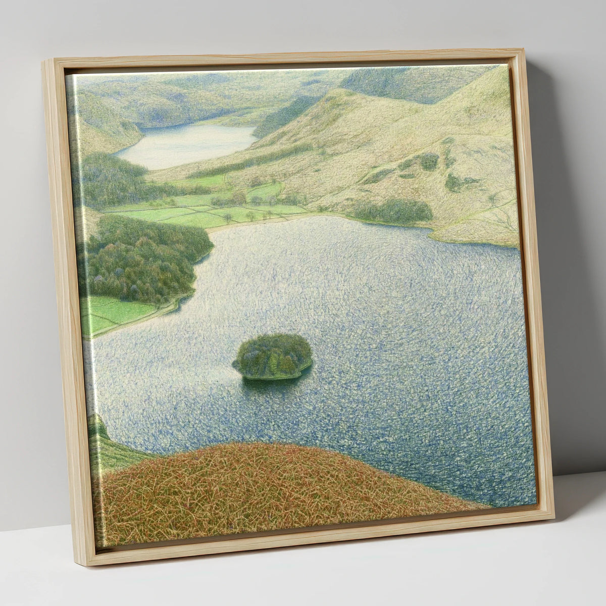 Autumn Bracken Above Grasmere lake district lake canvas wall art in natural frame