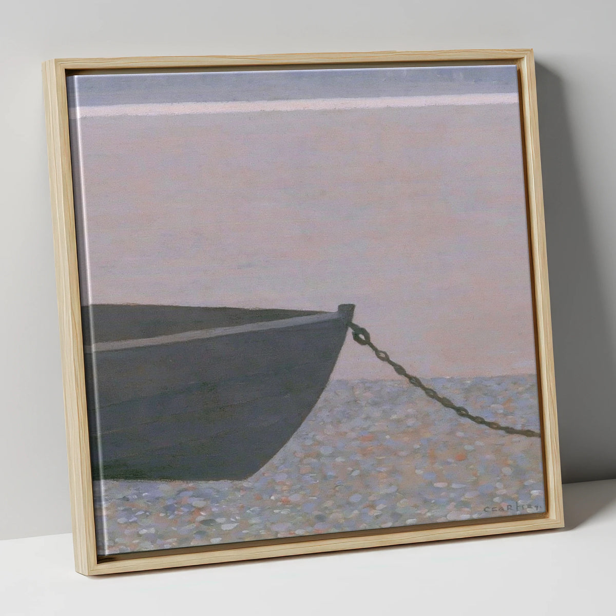 Windermere Boat on Pebble Shore lake district lake canvas wall art in natural frame