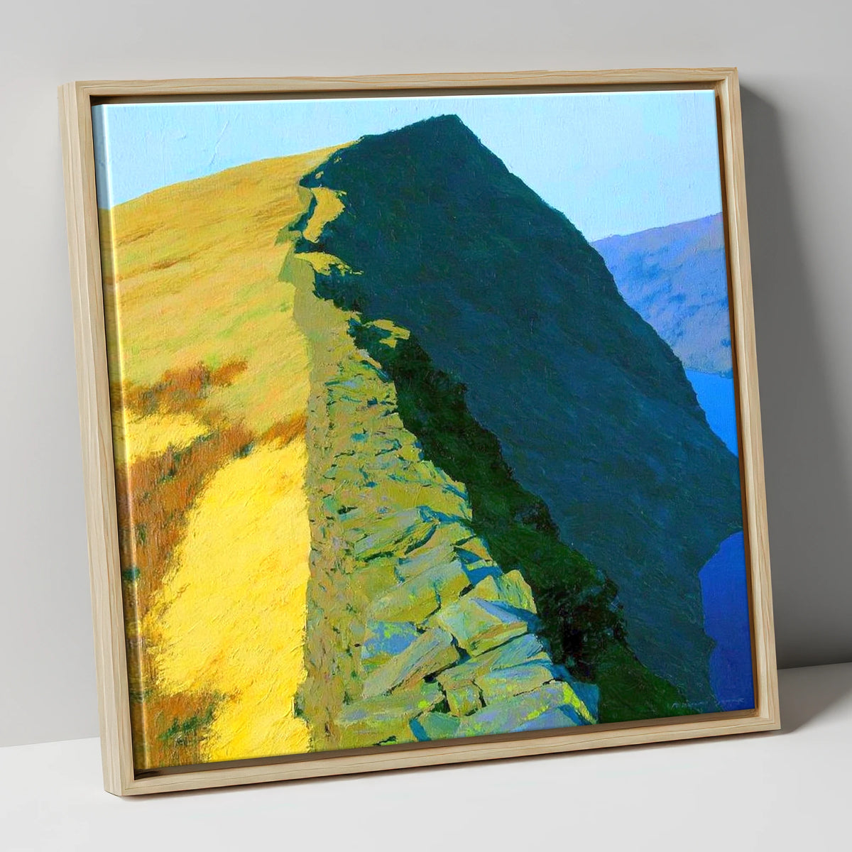 High Pike Ridge Stone Wall lake district fell canvas wall art in natural frame
