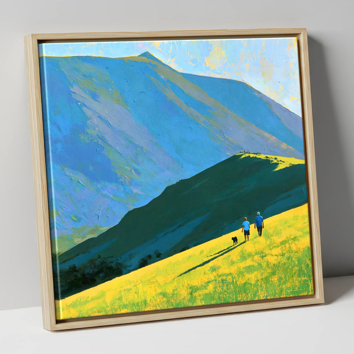 Sunlit Dog Walk Below Blencathra gifts for dog walkers canvas wall art in natural frame